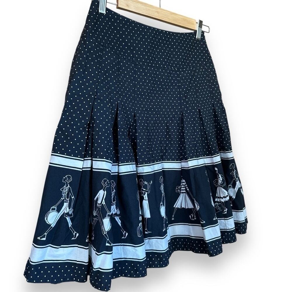 Vintage Liz Claiborne Pleated Midi Skirt Polka Dot Shoppers 100% Cotton Black 4P - Picture 3 of 7